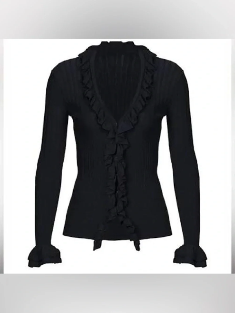 Anne Fontaine Black Ruffle-Trim V-Neck Cardigan
